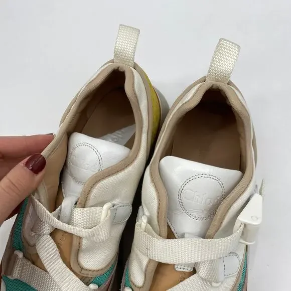Chloe EU 37 Multicolor Leather Mesh and Suede Sonnie Low-Top Sneakers